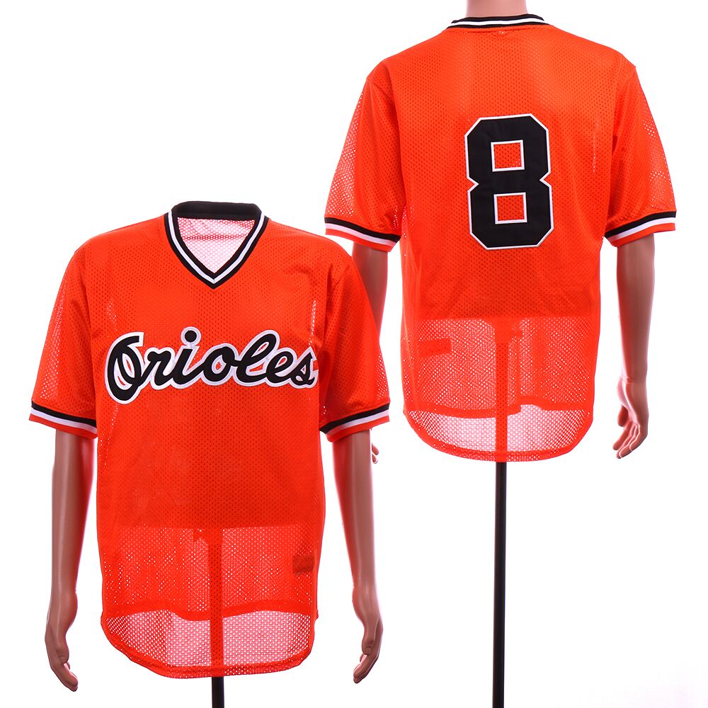 Men Baltimore Orioles #8 Cal Ripken Orange Throwback Retro net cloth MLB Jerseys